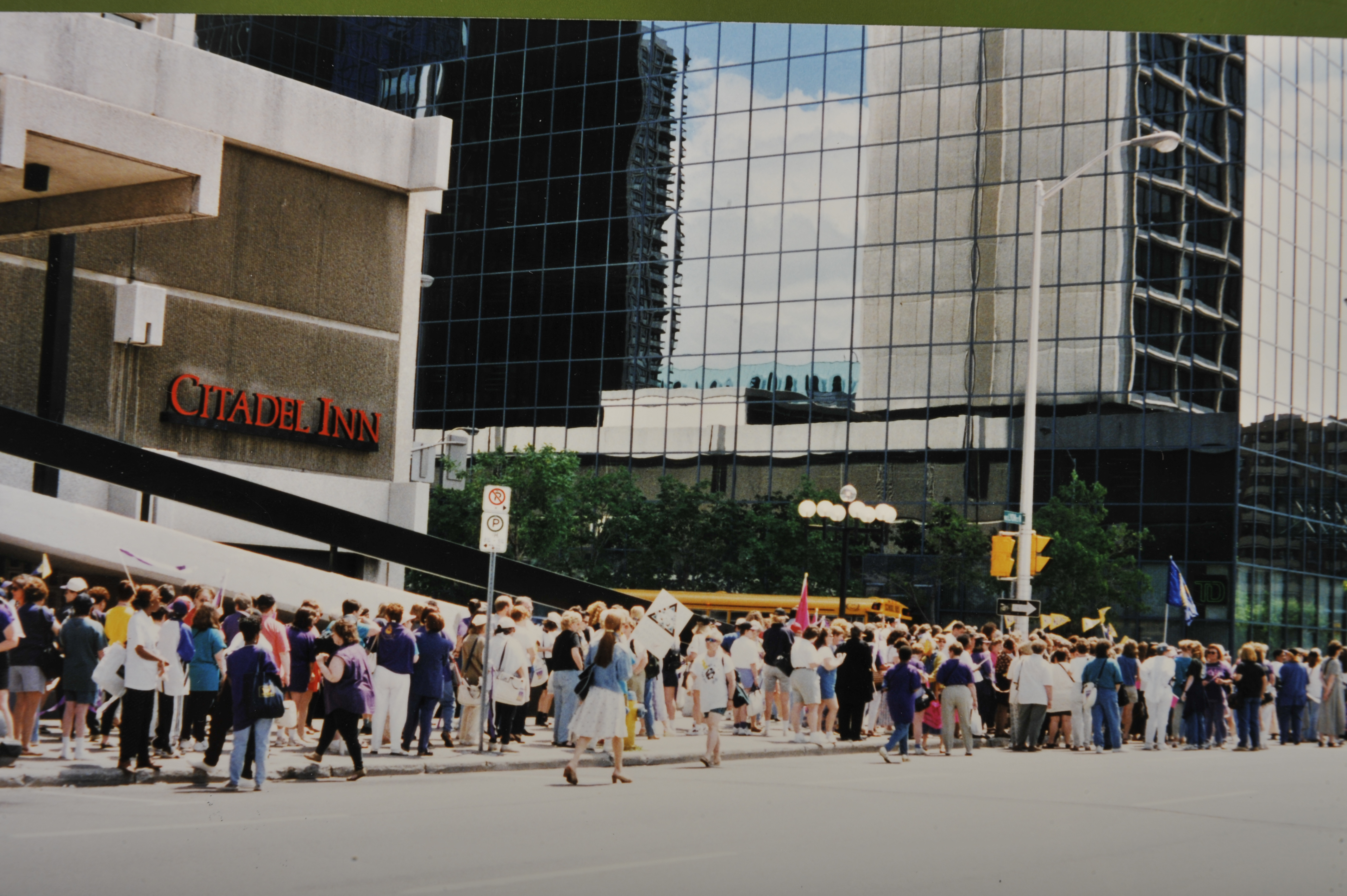 1997 CLC Woman's Meeting Ottawa demos at Starbucks, Wal-Mart, McDonald's woman